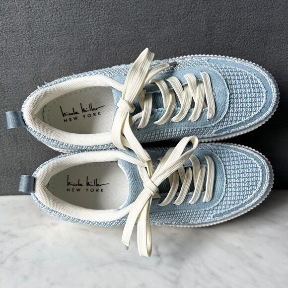 Nicole Miller Brita Platform Wedge Sneakers Blue/White - Women's Size 9 NEW - Picture 7 of 9